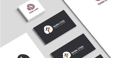 Business cards and branding identity design on a white background